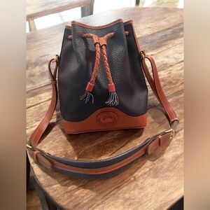 Dooney & Bourke Navy and Brown Leather Bucket Bag Vintage